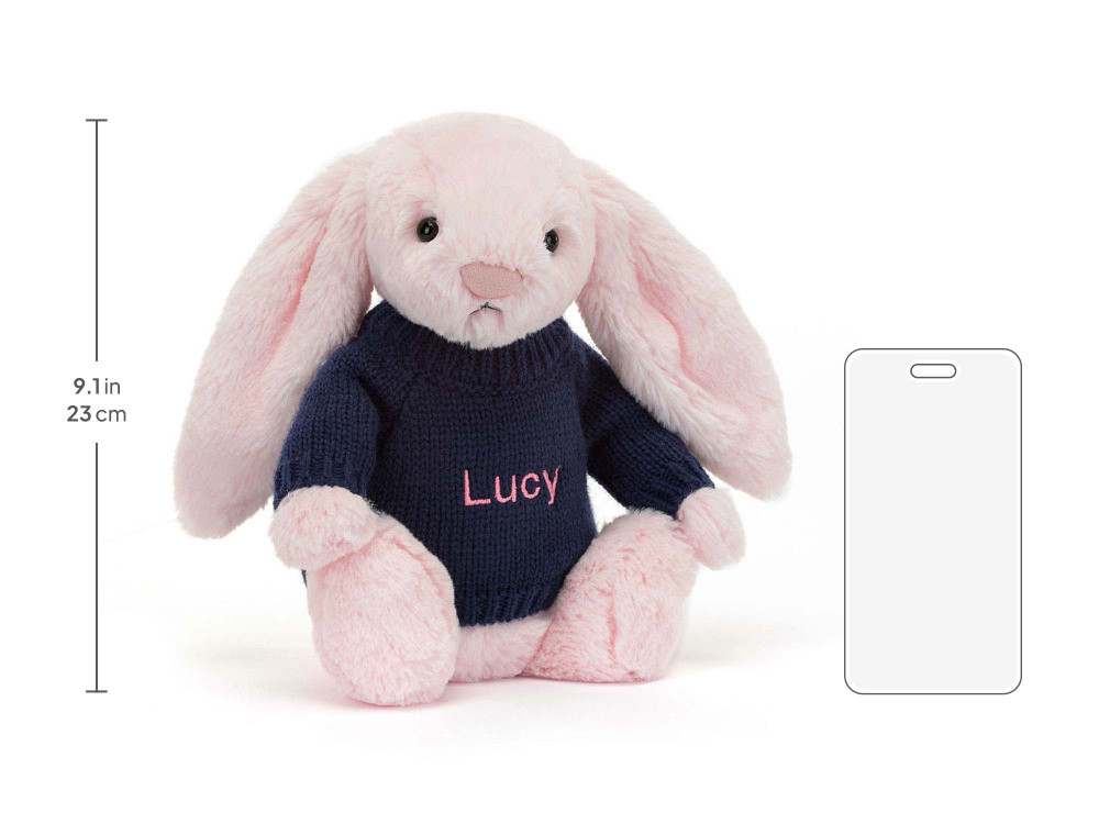 Bashful Pink Bunny with Personalized Navy Jumper - Image 5